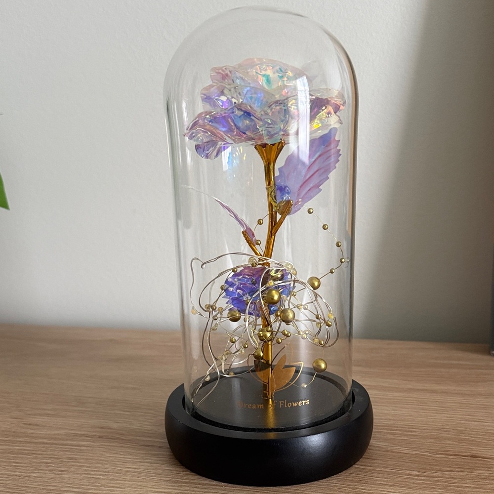 Iridescent Glass Rose in Dome
